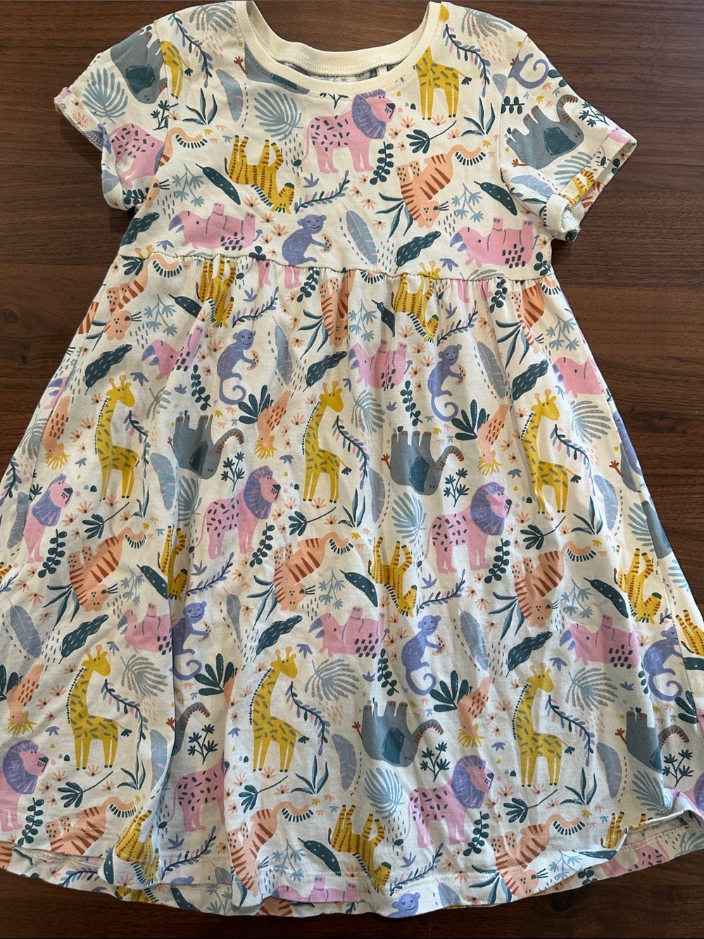 Girls' Cream Animal Print Dress - Unbranded